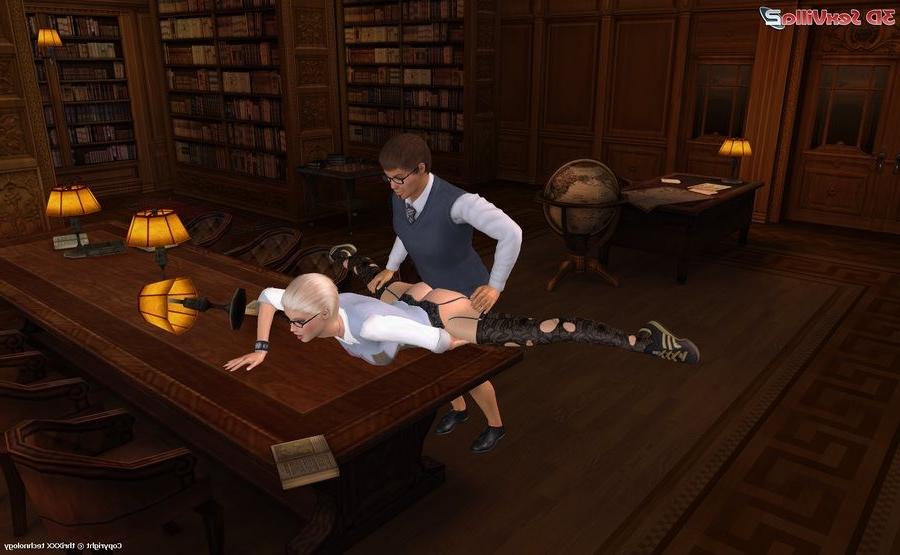 16P Animated babe fingered and fucked in a library