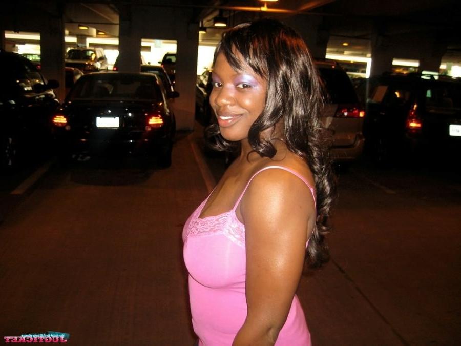 16P Amateur ebony plumper teasing outside and flashing big tits