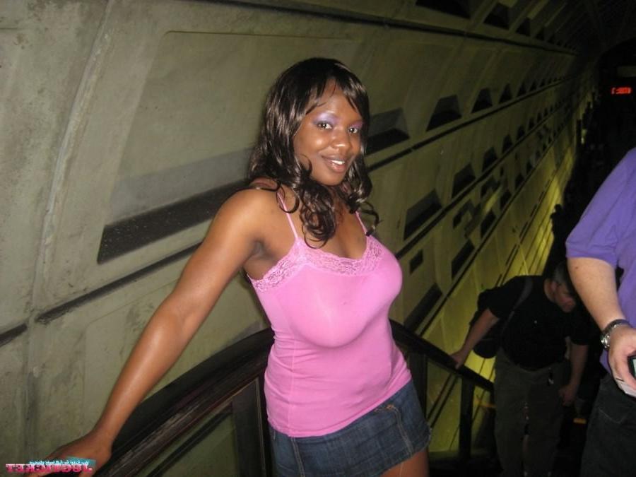 16P Amateur ebony plumper teasing outside and flashing big tits