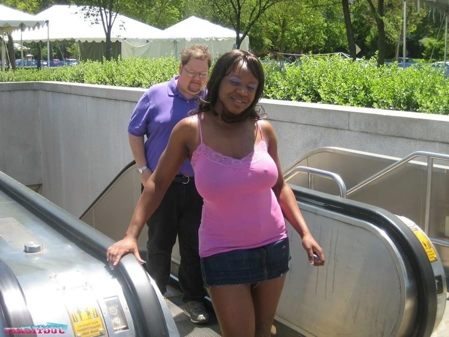 16P Amateur ebony plumper teasing outside and flashing big tits