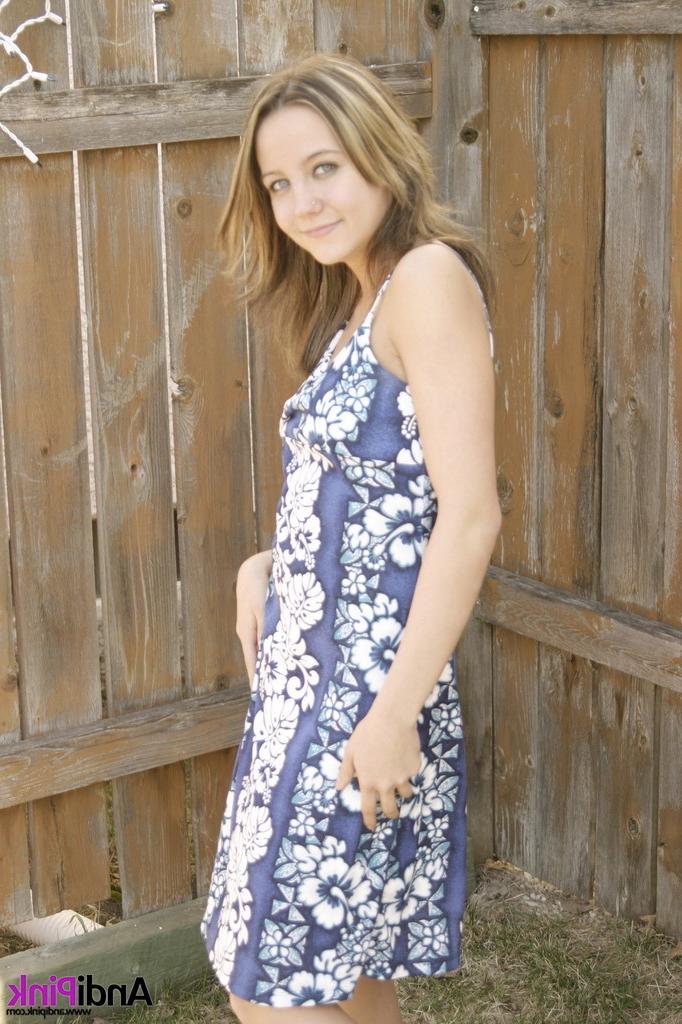 16P Cute teen girl in dress shows tits