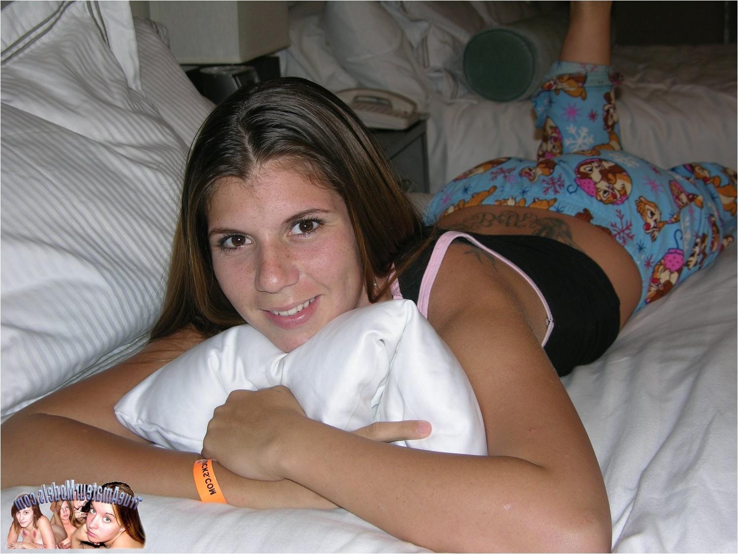 10P Amateur Freckled Face Teen Strips Out Of Her Pajamas