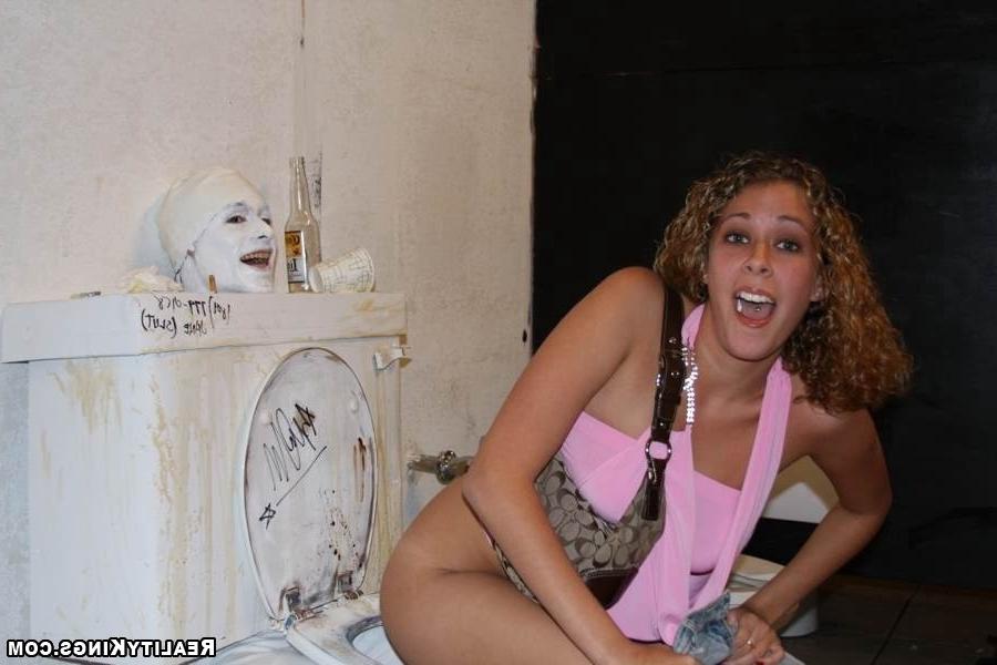 15P Check out these girls get naked and site on a toilet with a cock in the base in 