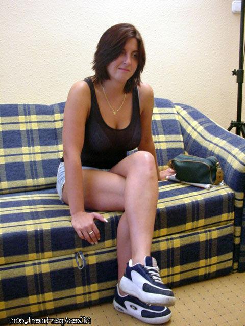 12P Brunette with huge tits getting busy with herself on the couch