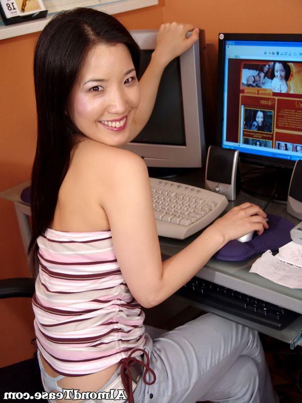16P Asian Almond posing naughty in her office