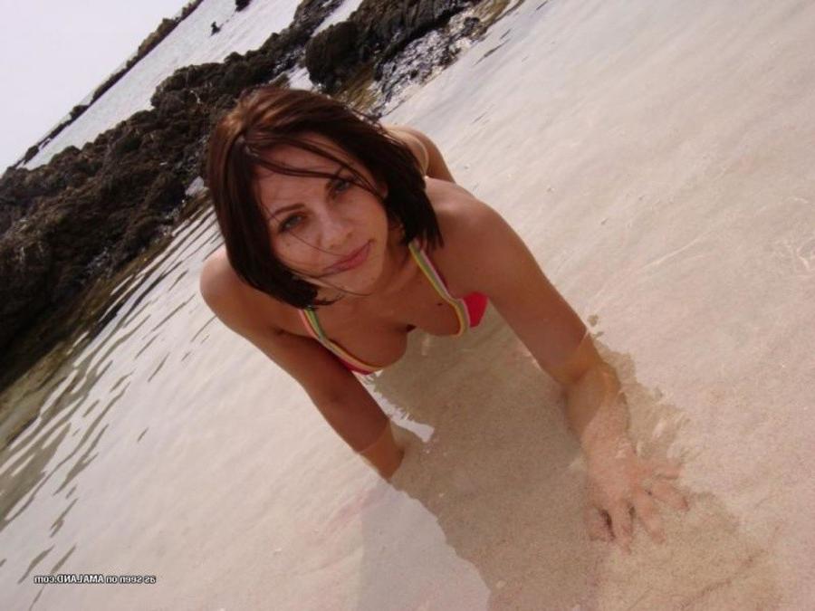 12P Collection of a cute brunette GF posing in her bikini