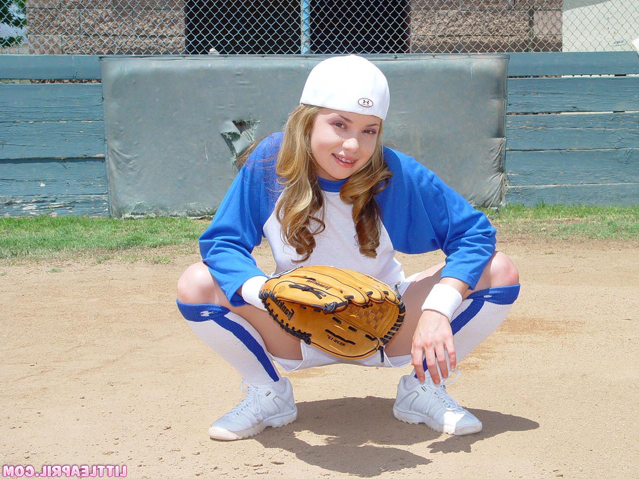 15P April looking cute in her baseball uniform