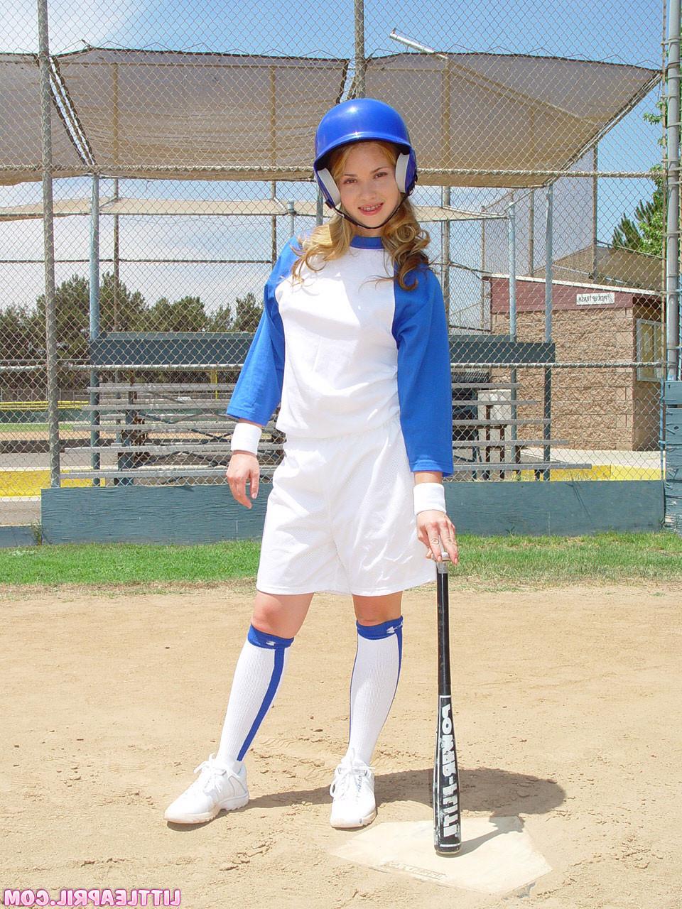 15P April looking cute in her baseball uniform