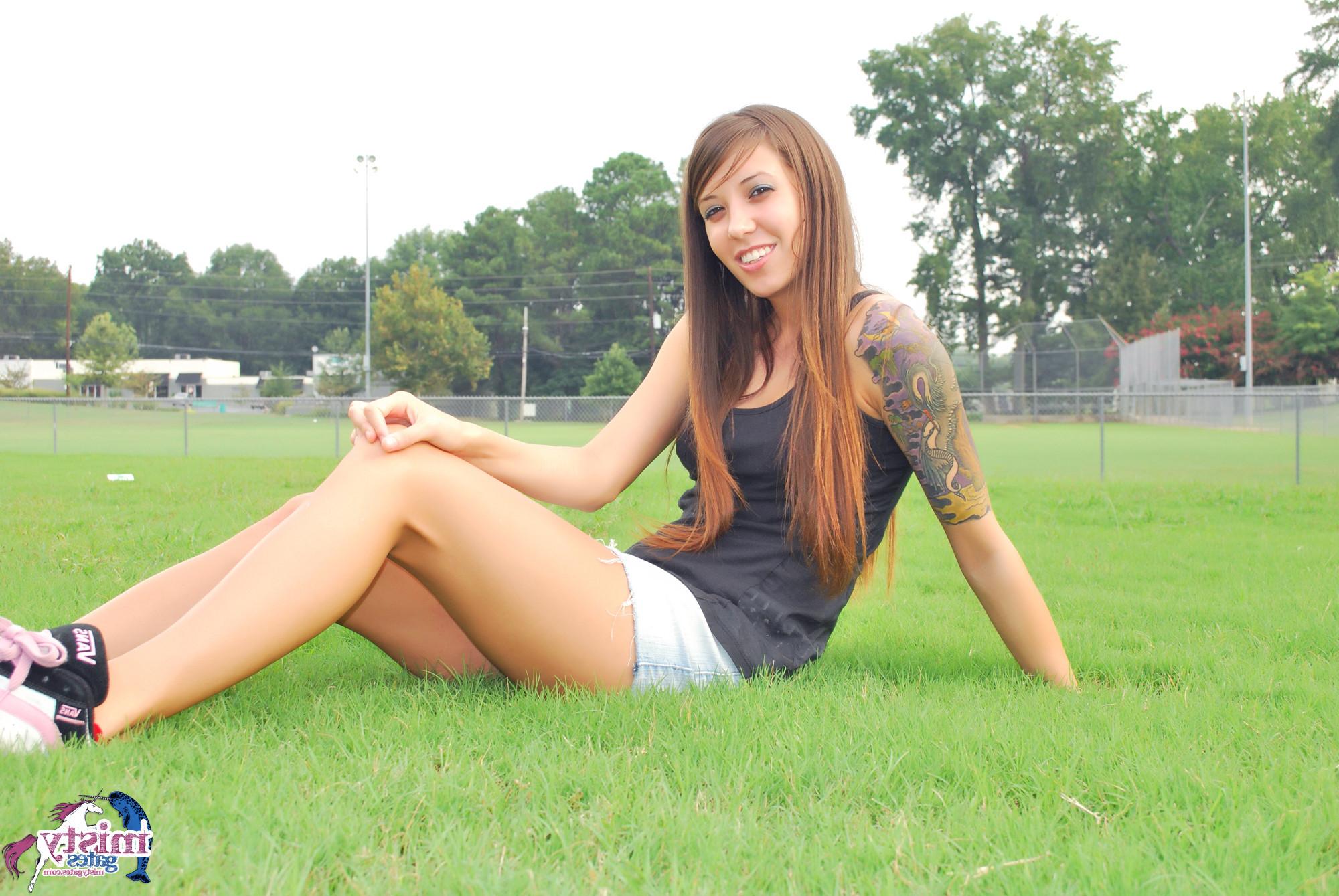 16P Misty Gates Flashing At The Baseball Diamond