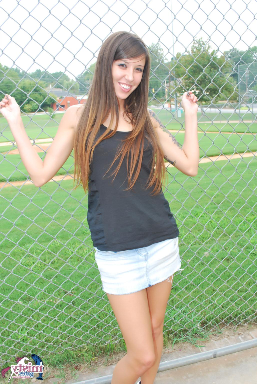 16P Misty Gates Flashing At The Baseball Diamond
