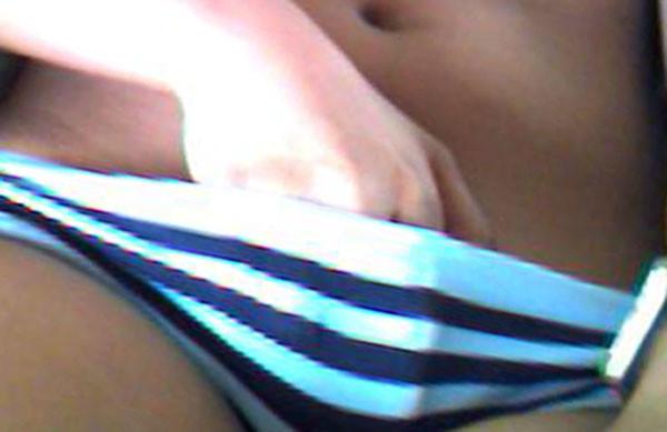 16P Photos of a busty GF playing with her pussy in a room