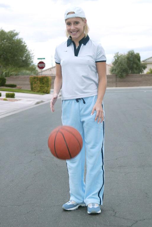 14P Amanda plays with a basketball NAKED!