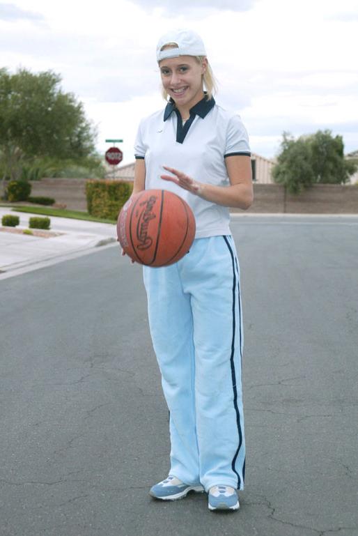 14P Amanda plays with a basketball NAKED!