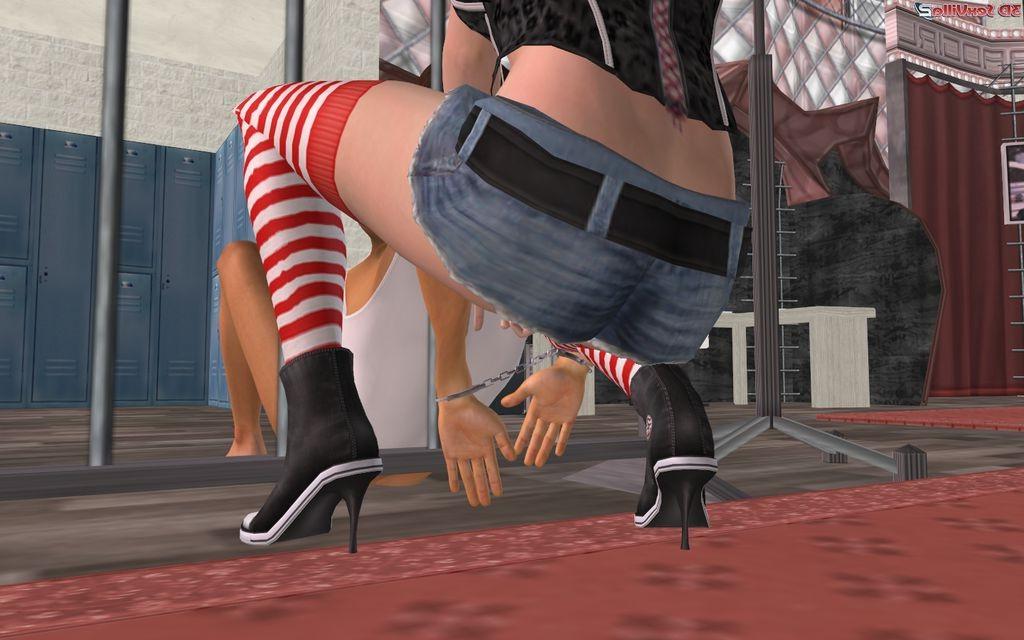 15P 3d animated babe dominating a handcuffed dude