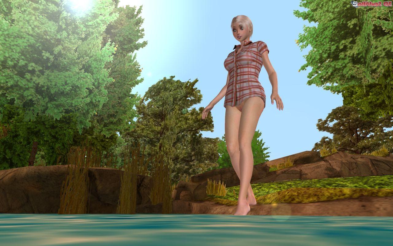 16P Animated peeping tom gets some wet pussy in a lake