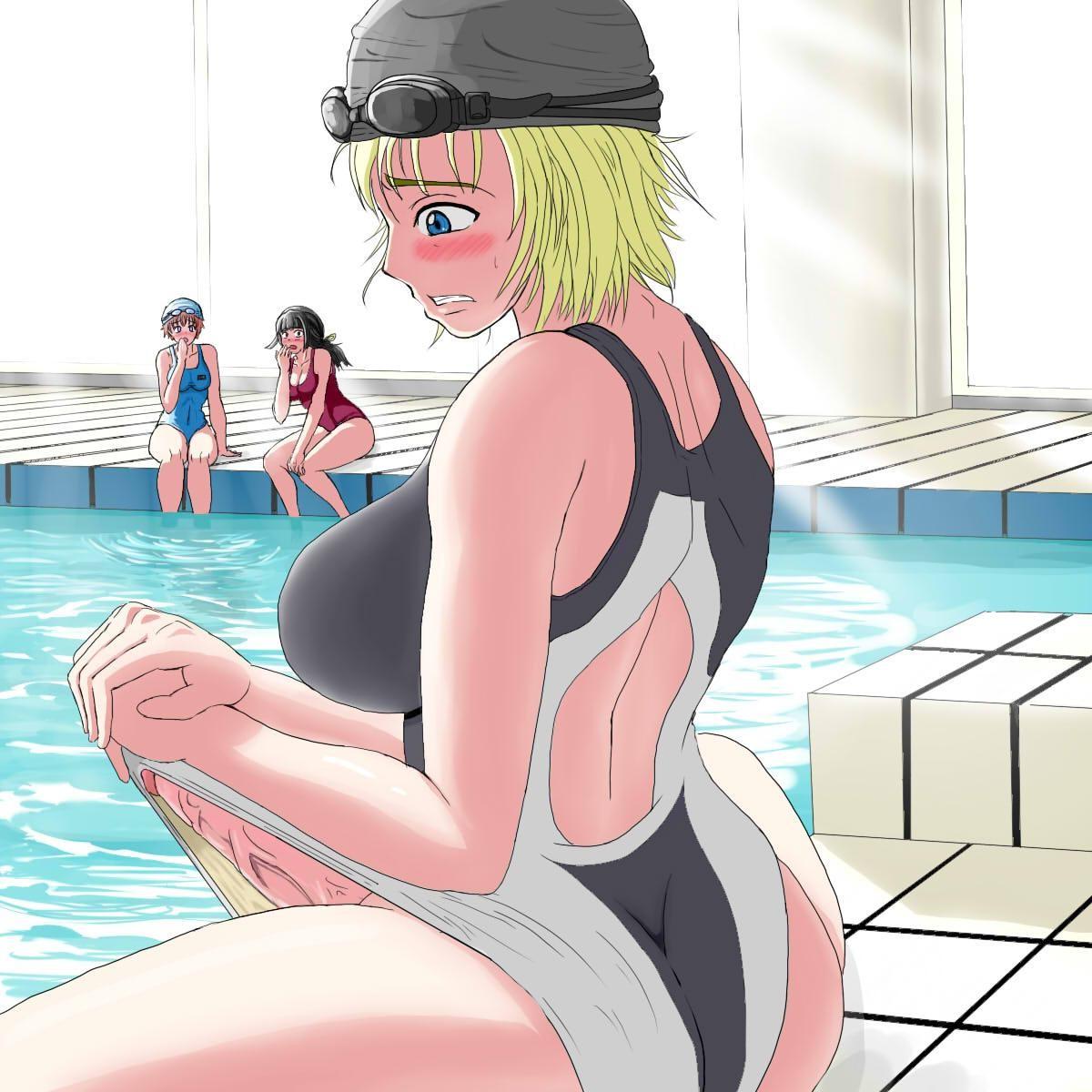 10P Futanari hard cocks in swim suits