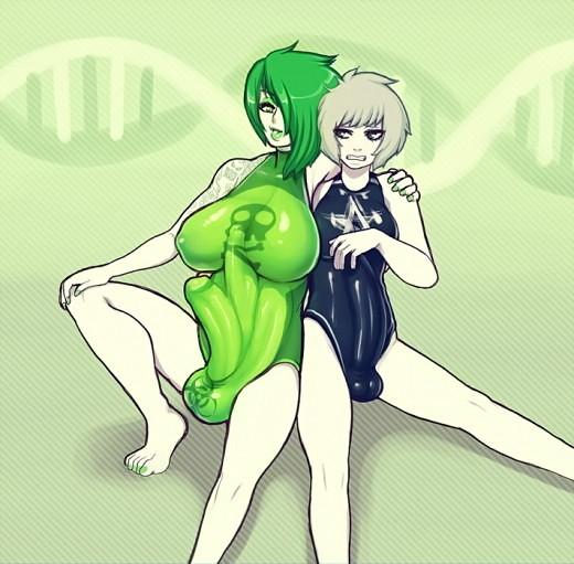 10P Futanari hard cocks in swim suits