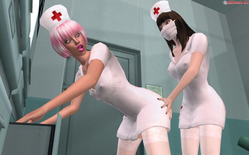 16P Animated lesbian nurses kissing fisting at work