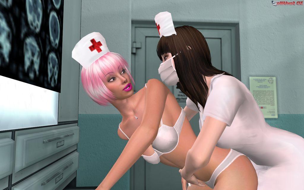 16P Animated lesbian nurses kissing fisting at work
