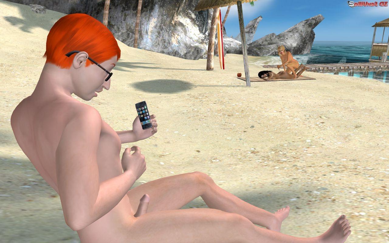 16P 3d babes at the nude beach making a nerd crazy