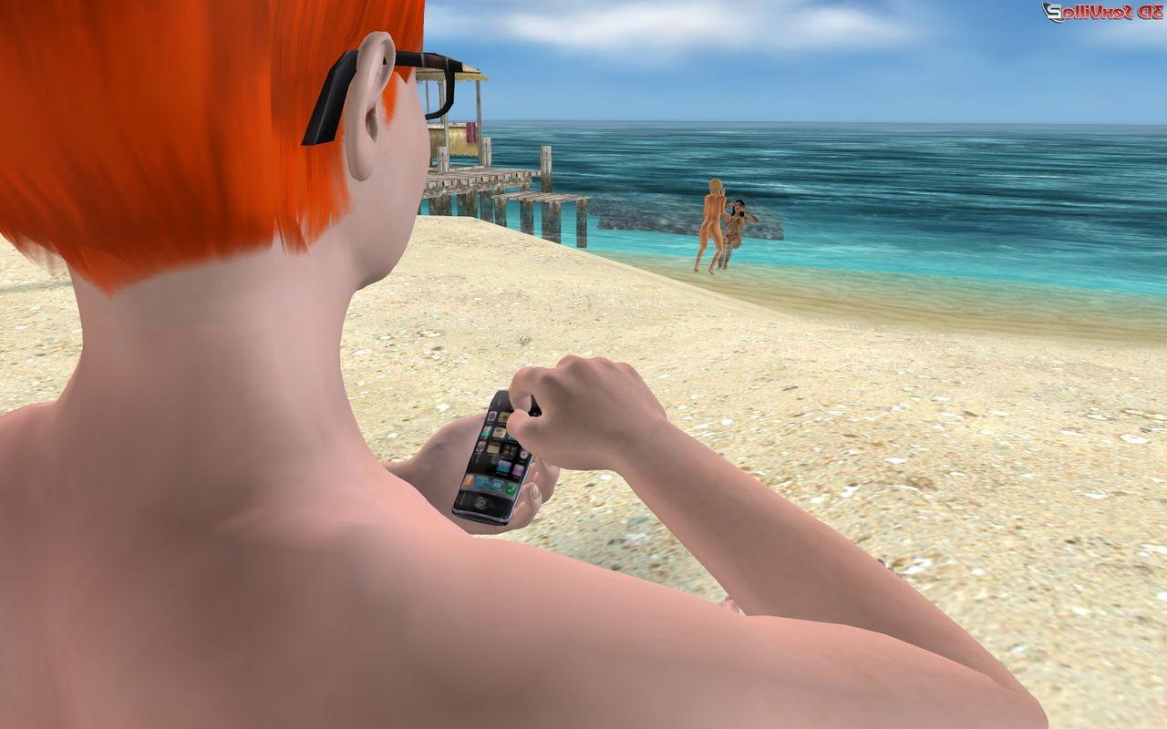 16P 3d babes at the nude beach making a nerd crazy