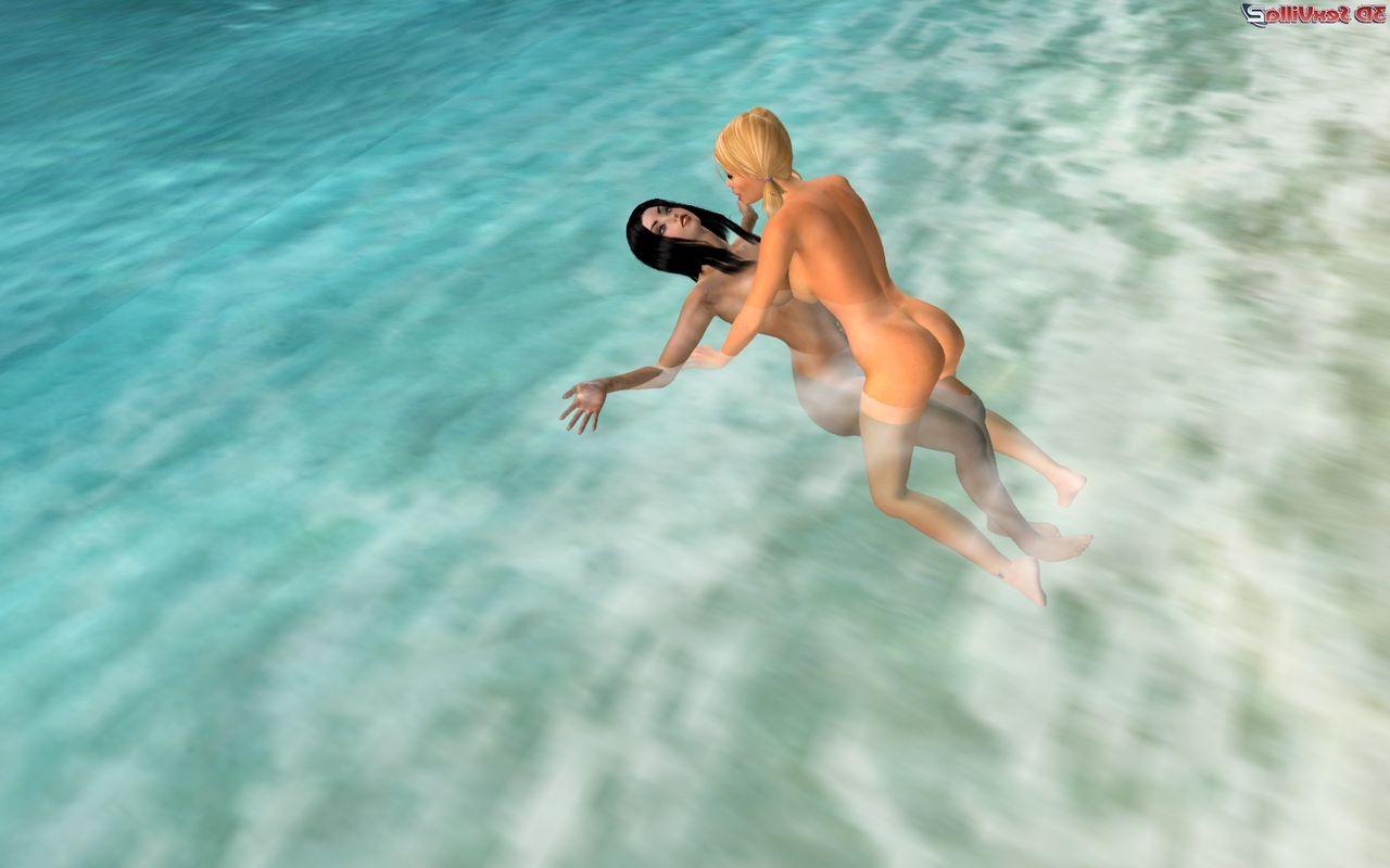 16P 3d babes at the nude beach making a nerd crazy