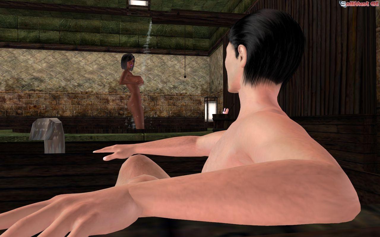 16P Animated black babe toys her holes in a bathhouse