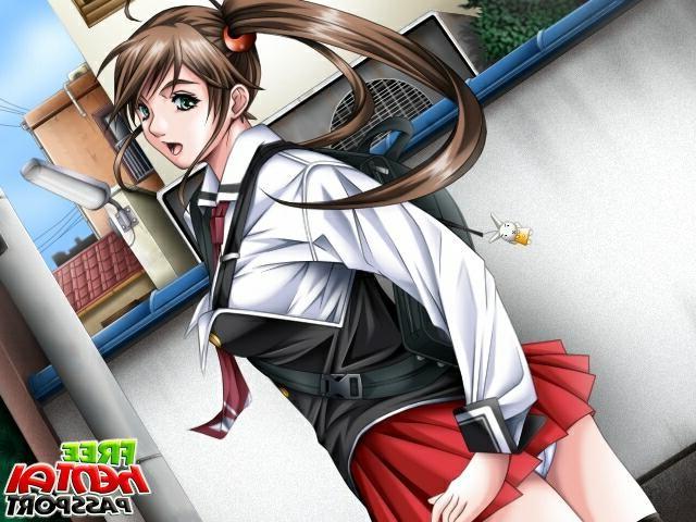 15P Green eyed hentai schoolgirl showing her assets in the classroome