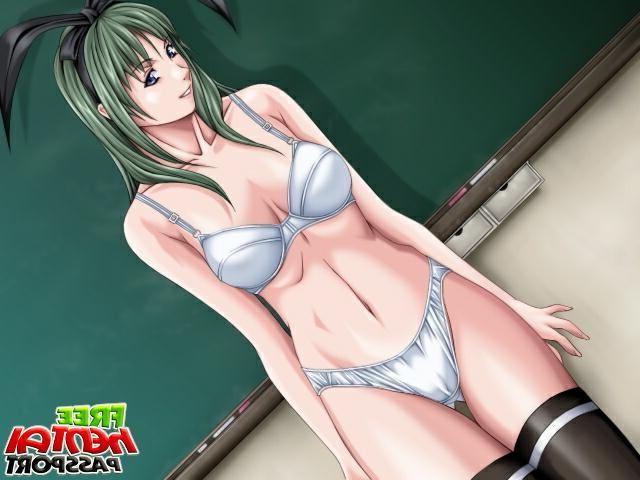 15P Green eyed hentai schoolgirl showing her assets in the classroome