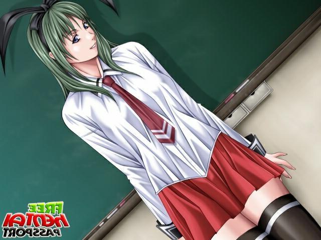 15P Green eyed hentai schoolgirl showing her assets in the classroome