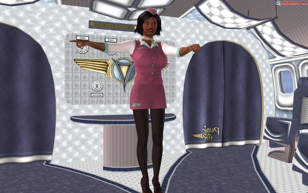 16P Animated stewardess seducing the pilot in a plane
