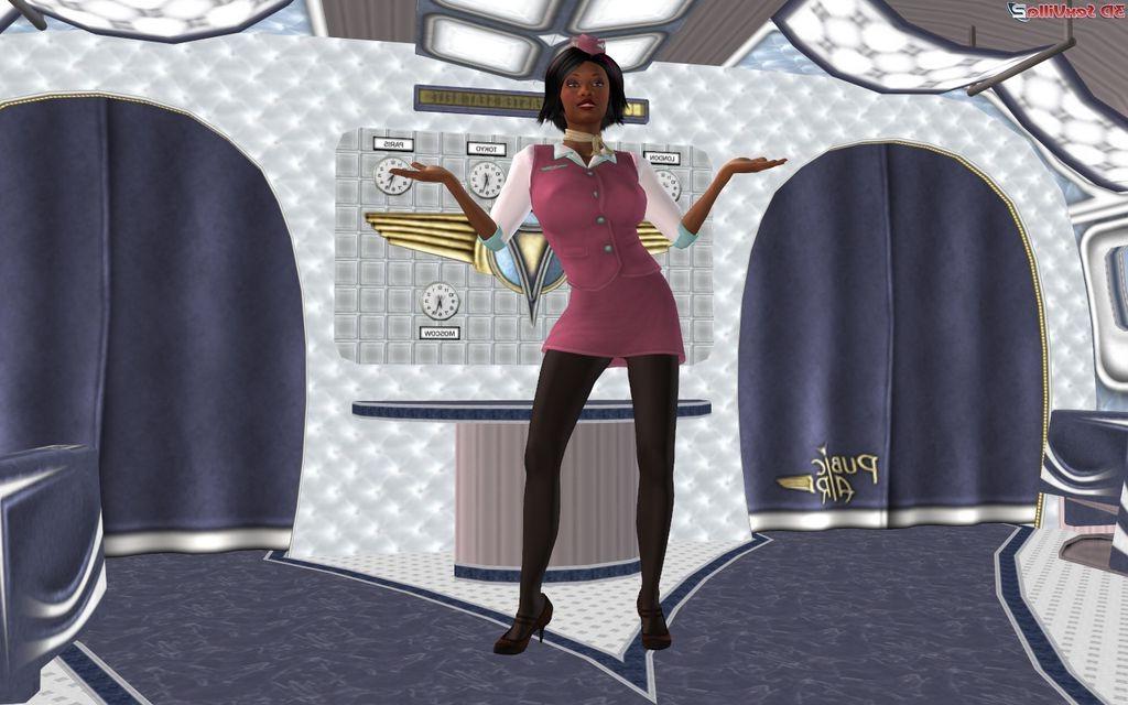16P Animated stewardess seducing the pilot in a plane