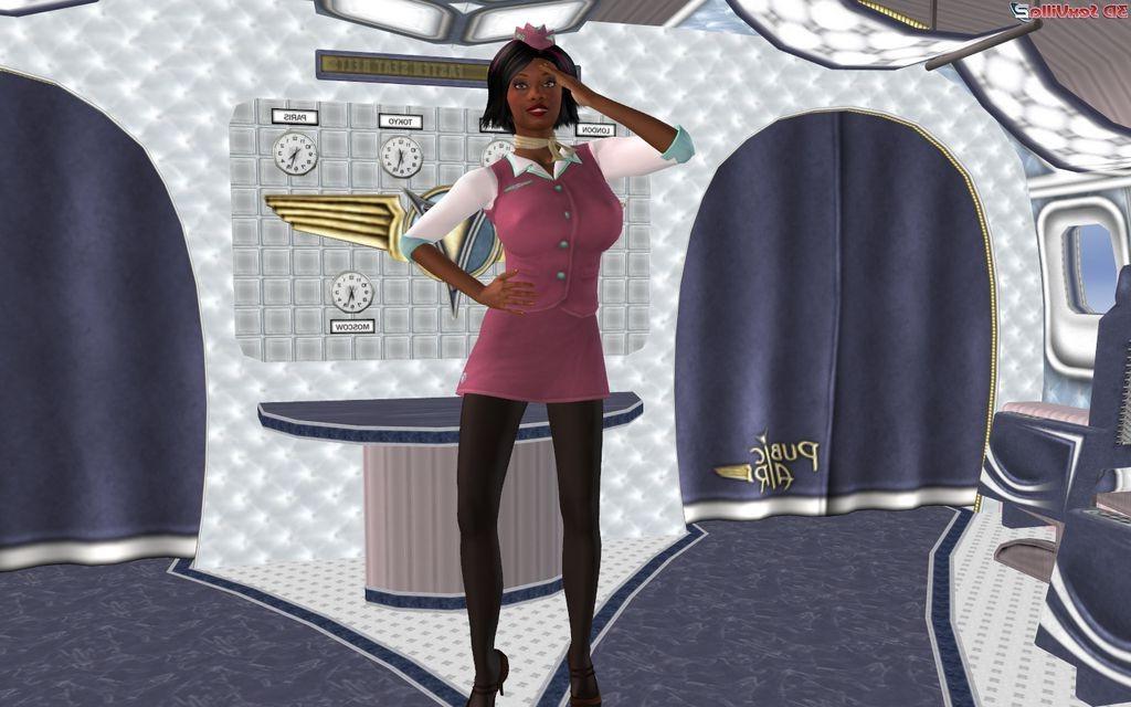 16P Animated stewardess seducing the pilot in a plane