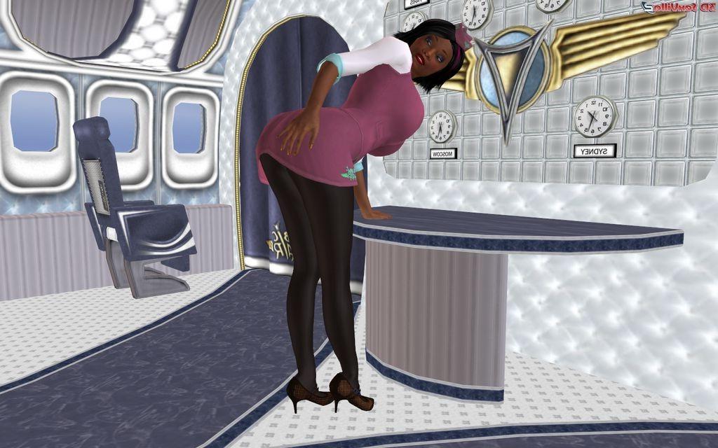 16P Animated stewardess seducing the pilot in a plane