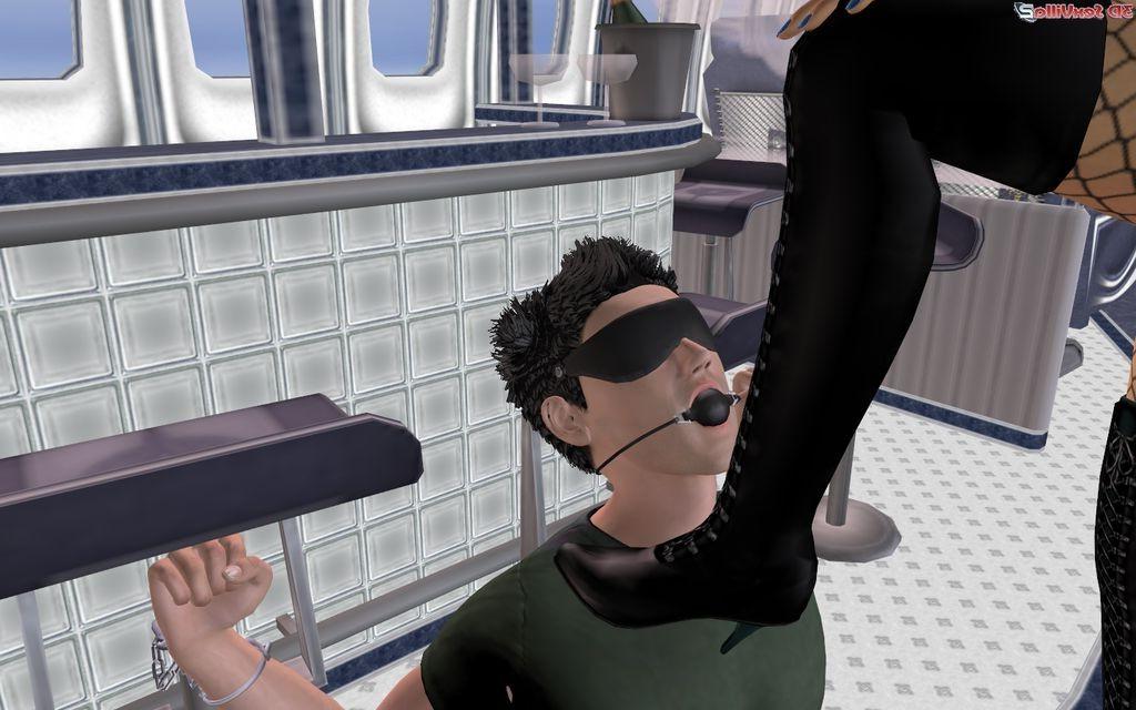 16P Animated babe ties a guy to chairs before sex