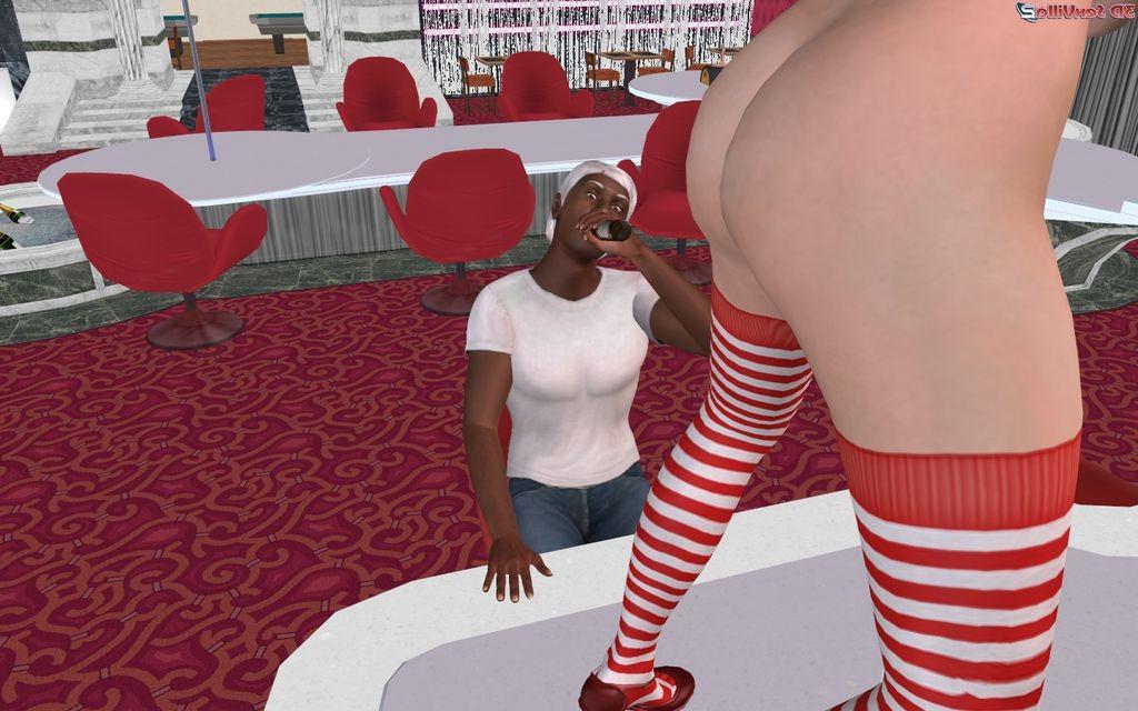 16P 3d animated stripper in bar tasting a black cock