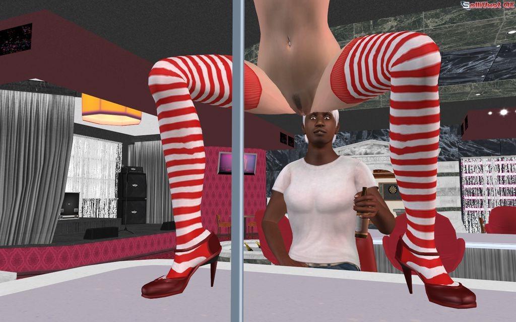 16P 3d animated stripper in bar tasting a black cock