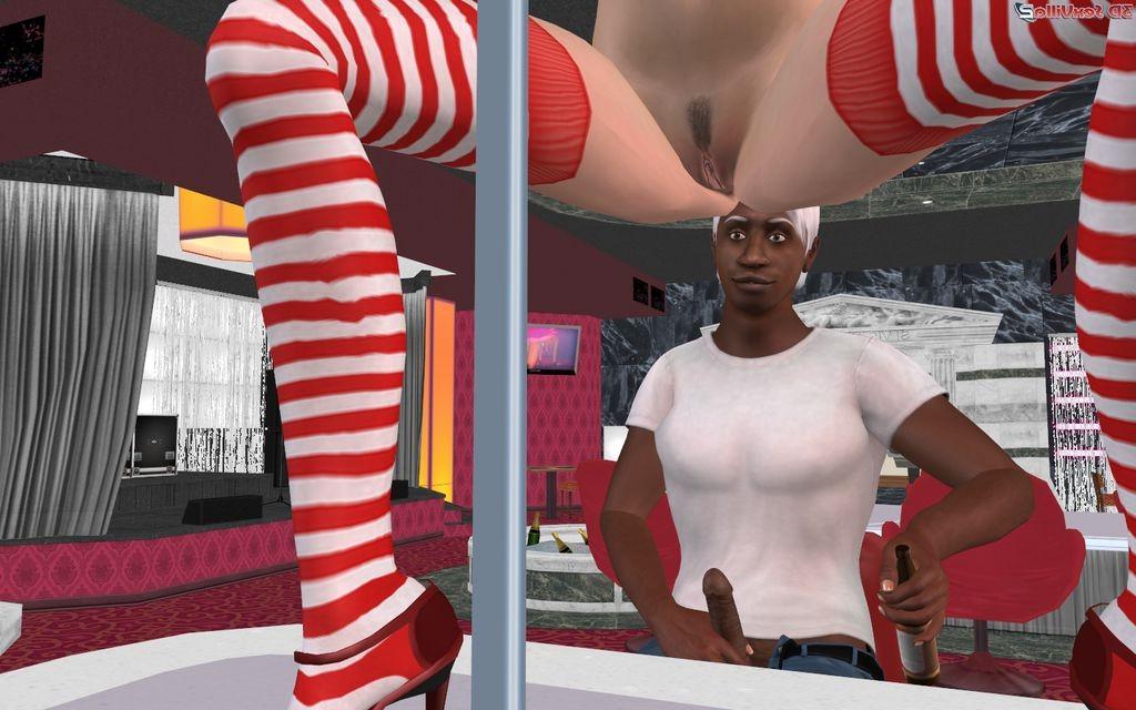 16P 3d animated stripper in bar tasting a black cock
