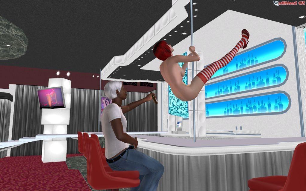 16P 3d animated stripper in bar tasting a black cock