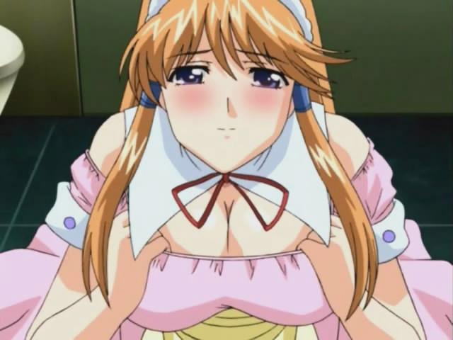 12P Anime gal has cock between huge pears and eats cum