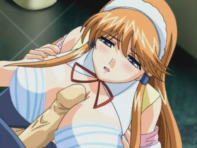 12P Anime gal has cock between huge pears and eats cum