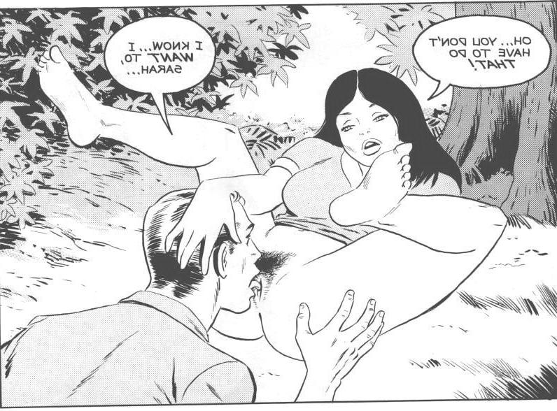 12P The girl starts rubbing the cartoon prisoners clit with her bare feet
