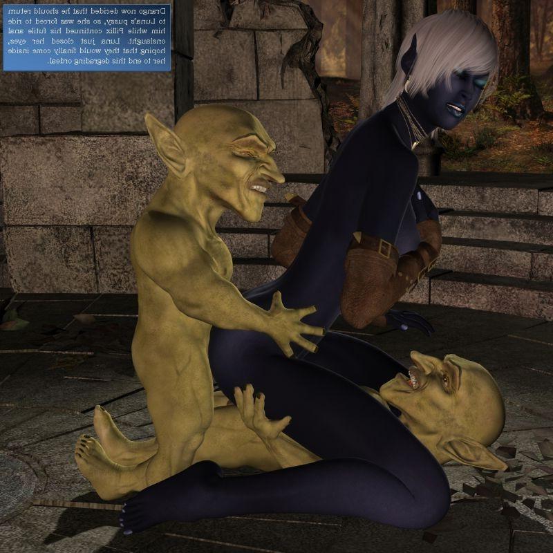 16P Two horny goblins fucking shy looking blue skin elf