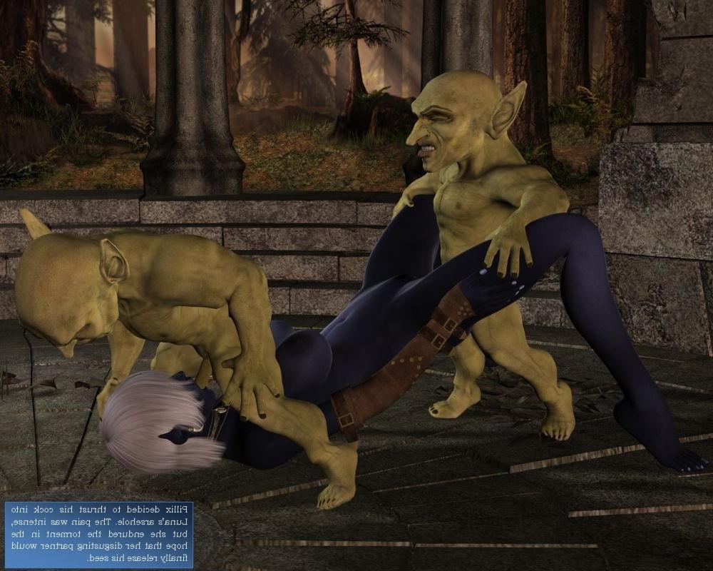 16P Two horny goblins fucking shy looking blue skin elf