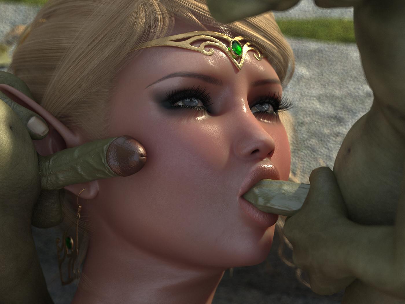 16P Blonde 3D hentai princess mouth fucked and pussy banged by trolls