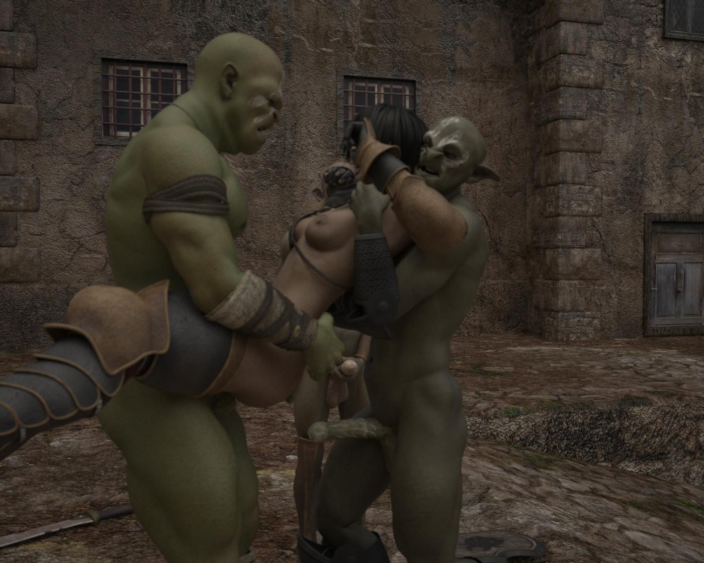 16P Pretty 3D hentai brunette gangbanged by a scary monsters