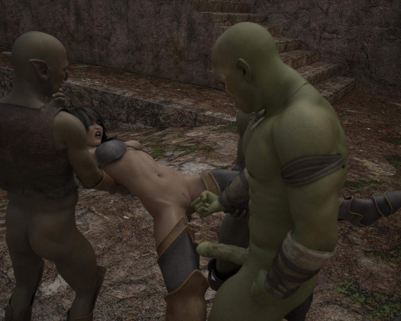 16P Pretty 3D hentai brunette gangbanged by a scary monsters