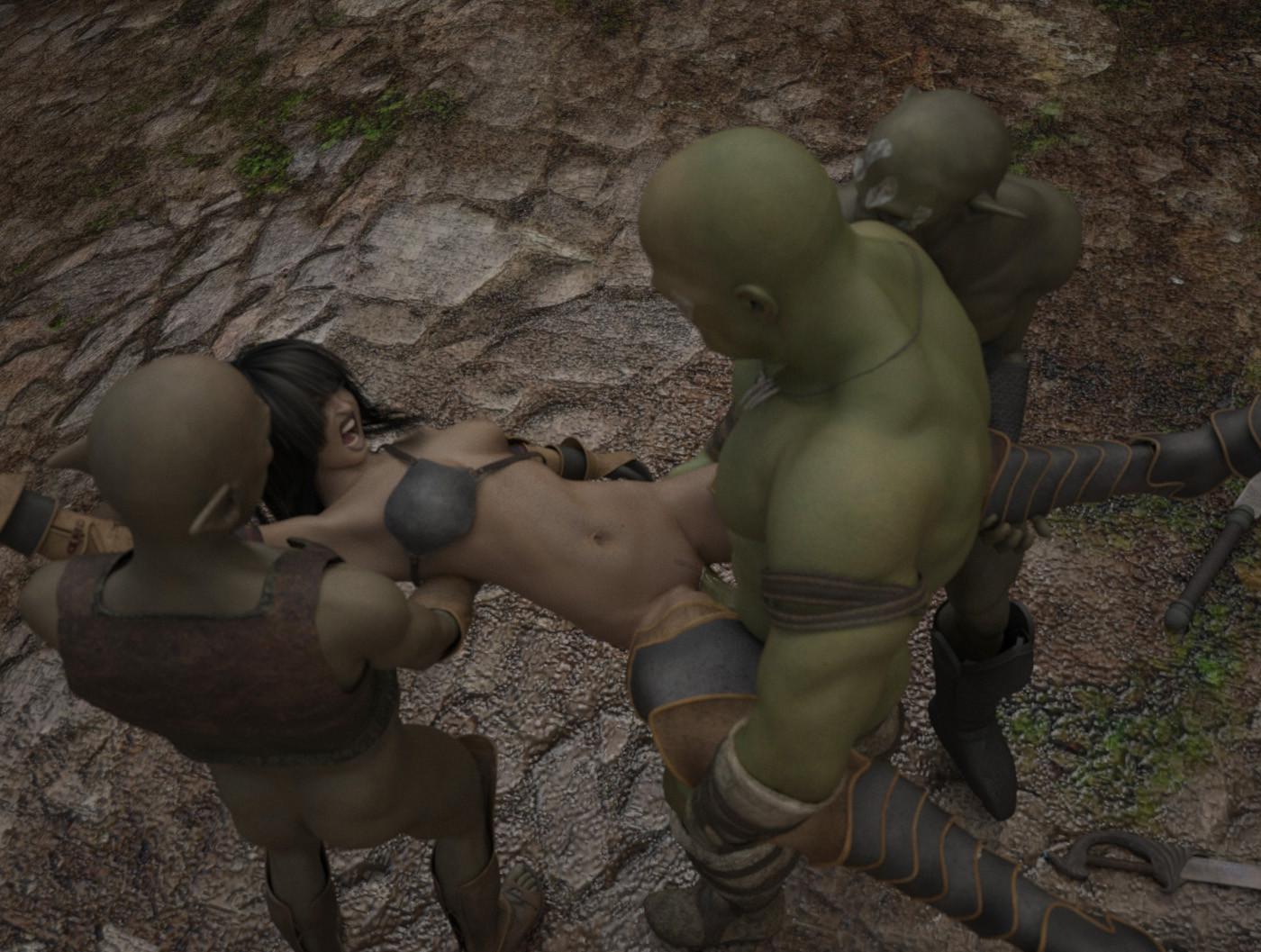 16P Pretty 3D hentai brunette gangbanged by a scary monsters