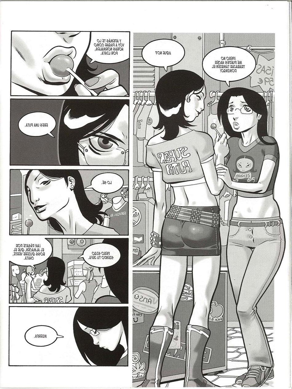 12P Porn comics with guy jerking off at girls kissing