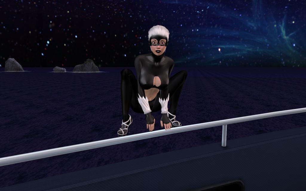 16P Busty superhero in a catsuit assaulting a yacht